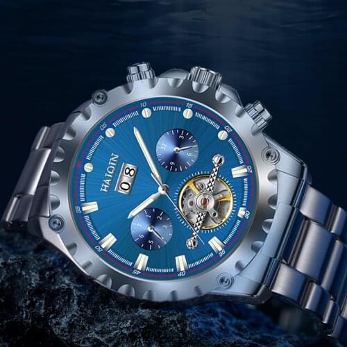 HAIQIN mens watches top brand luxury Men watch Automatic mechanical watch for men Sport 50m waterproof tourbillo Reloj hombres