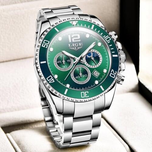 Fashion New 2021 Mens Watches LIGE Top Brand Luxury Chronograph Full Steel Waterproof Quartz Wrist Watch Men Date Sports Clock