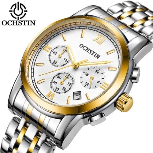 OCHSTIN brand new male watches classic explosion three eyes 6 pin business mens steel belt waterproof watch