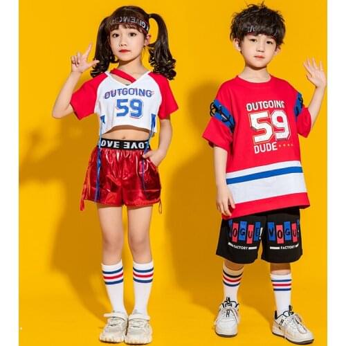 Kids Sequined Stage Outfits Clothing Crop Tshirt Top Streetwear Cargo Shorts For Girls Boys Jazz Hip Hop Dance Costume Clothes