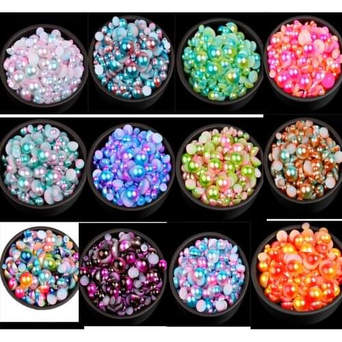 3-8mm Mixed Gradient Random Mermaid Half Round ABS Pearl Bead For Diy Clothing Bead Crafts Nail Art Jewelry Making Accessories