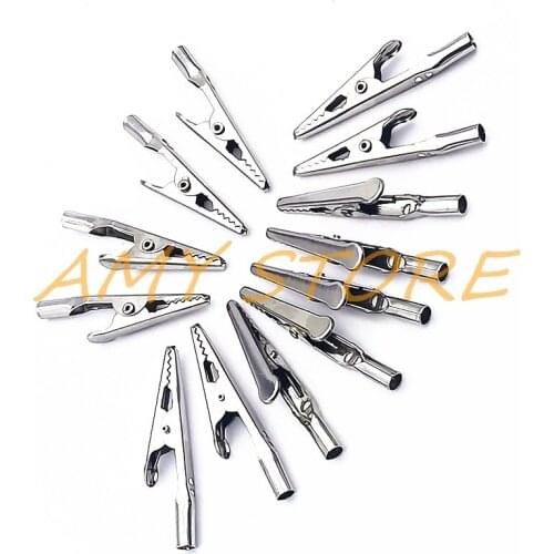 100pcs 10A Electric Test Crocodile Alligator Clips Clamps Silver Tone 50mm Length 10mm Open Width 4mm Tail 50x13x5mm Size