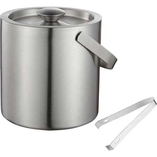 130ml Ice Bucket Set Stainless Steel Ice Container Double Walled Ice Bucket Container with Tongs Tweezer LidDrink Cooler