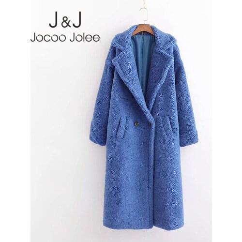 Jocoo Jolee Women Thick Warm Cashmere Jacket Winter Woolen Long Jackets Elegant Vintage Teddy Coat Faux Lambswool Outwear