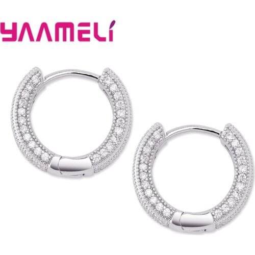 Korean Fashion Rhinestone Small Hoop Earrings for Women 925 Sterling Silver Statement Round Loop Ear Brincos Jewelry