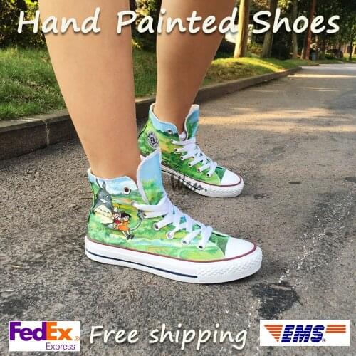 Wen Design Custom Anime Hand Painted Shoes My Neighbor Totoro Men Womens Green High Top Canvas Sneakers