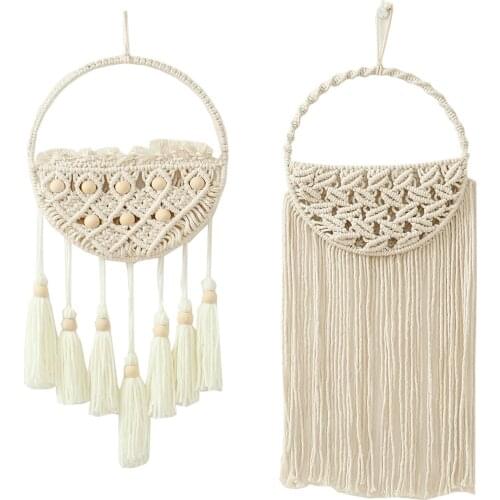 DIY Lace Wall Pendent Hanging Art Wall Hand-woven Bohemian Creative Dried Flower Net Bag Home Decoration show