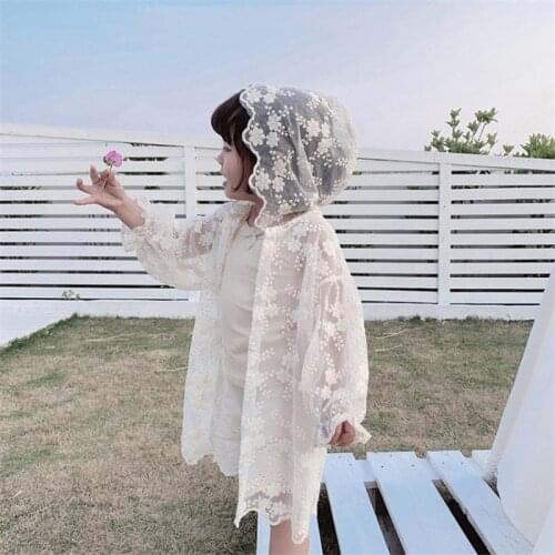 Summer Thin Girls Coat Lace Embroidery Hooded Kids Jackets 2020 New Long Sleeve Cardigan Hooded Children Outwear 1-12 Years