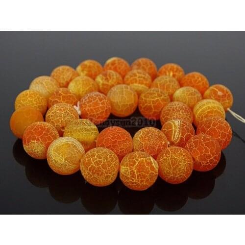 Matte Orange Fire Crackle Ag-ate Gems Stones Round Spacer Loose Beads 15'' Strand for Jewelry Making Crafts 5 Strands/Pack