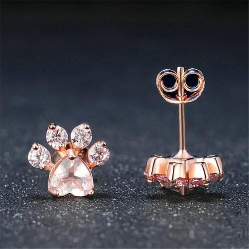 Womens Fashion Cat Paw Footprint Stud Earrings Romantic Rose Gold Tiny Earring Stud Creative Charming Piercing Earring Jewelry