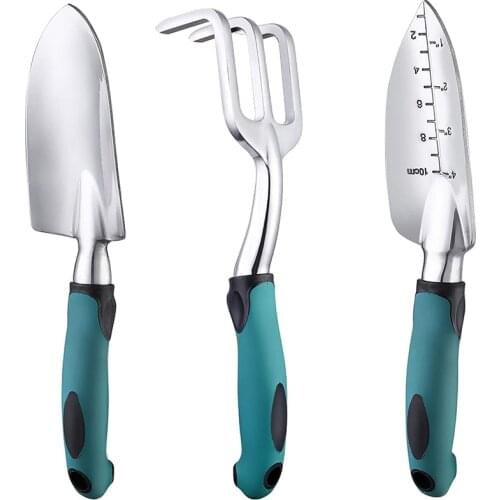 Garden Tools Set, 3 Piece Heavy Duty Gardening Tools Cast Aluminum with Soft Rubberized Non-Slip Handle, Durable Garden