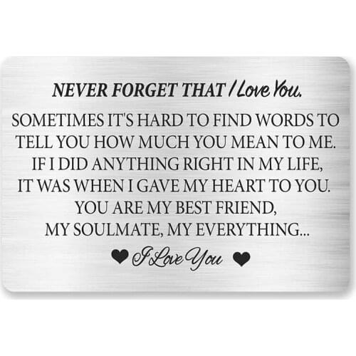 Never Forget That I Love You Engraved Wallet Card Inserts for Boyfriend Girlfriend Friends,Love Note Cards Christmas Gifts DIY