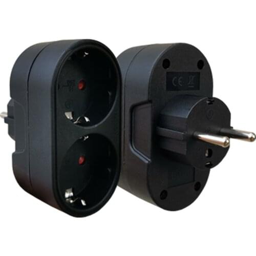 1 to 2 Way European French Electrical Plug Adapter Converter Outlet Conversion Socket EU Power Travel 16A 250V Safety Door 3000W