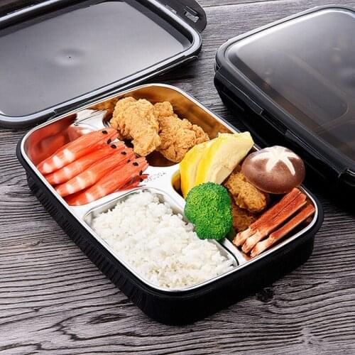 Portable 4 Grid Cute Mini Japanese Bento Lunch Boxs Set Thermal Lunch Box Black Adult Picnic Food Container Food Storage Boxes
