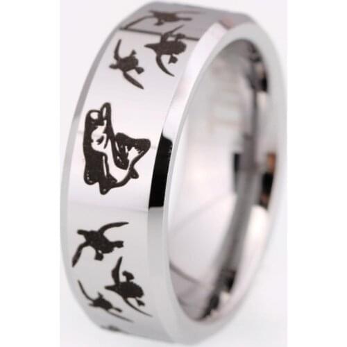 DROP SHIPPING Free Shipping USA UK Canada Russia Brazil Hot Sales 8MM Fish Ducks Rings Silver New Mens Tungsten Wedding Ring