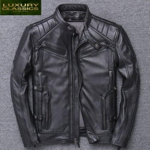 Real 100% Winter Spring Cow Leather Jacket Men Clothes 2021 Streetwear Moto Biker Genuine Leather Coat Mens Jackets V-117