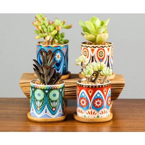 Nordic Style Floral Mandala Flower Pot Balcony Decor Breathable Fleshy Planter Vase Green Plant Container Home Garden Decoration