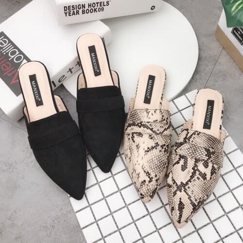 Summer Flats Mules Lady Sandals Slippers Serpentine Slip on Pointed Toe Women Mules Outdoor Slipper Shoes Woman Slides Snake