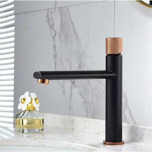 LIUYUE Basin Faucets Black/Gold Brass Knurling Handle Bathroom Basin Faucet Vertical Type Cold Hot Water Crane Sink Mixer Taps