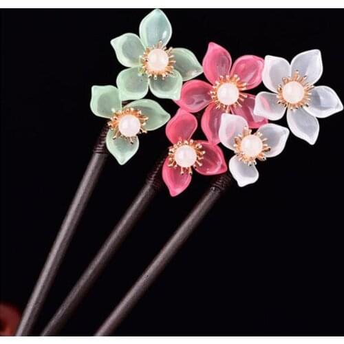 Vintage Handmade Lampwork Flower Wooden Hair Sticks Headwear HairPins Women/Girl Hair Ornaments Hair Jewelry Accessories