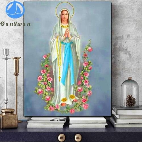 Diamond Mosaic Religion Cross Stitch Embroidery flower Virgin, maria Diamond Painting Portrait Full Square Drill Christmas Gift