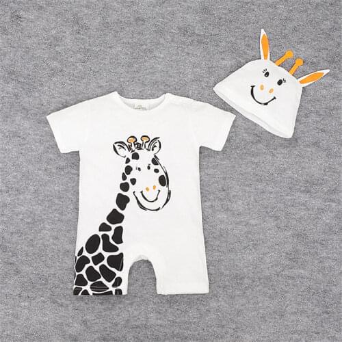 2pcs/Set Newborn Infants Cartoon Long Sleeve O-neck Rompers Hat Suit Baby Girls Boys Cartoon zebra giraffe cat Clothes