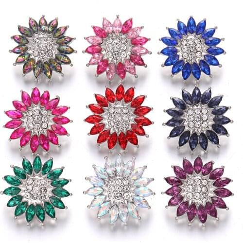6pcs/lot Wholesale 18mm Snap Jewelry Metal Rhinestone Flower 18mm Snap Buttons Fit Snap Button Bracelet Charms Jewelry