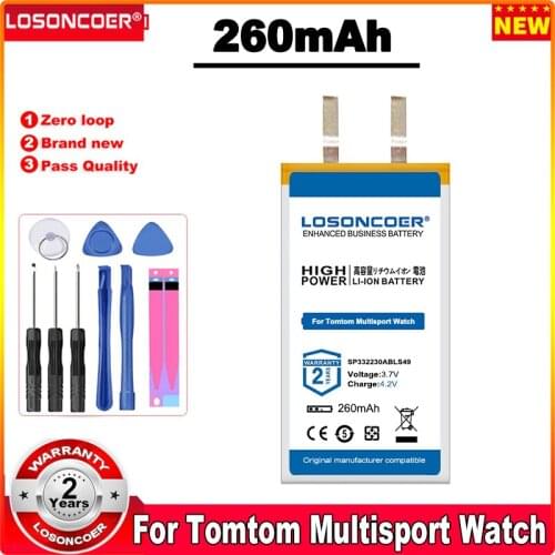 LOSONCOER 260mAh SP332230ABLS49 Battery For Tomtom Multisport Watch Batteries