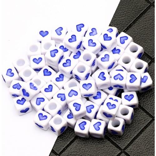 Acrylic Dark Blue Heart Square Spacer Loose Beads For DIY Bracelet Necklace Fashion Jewelry Making Supplies 6x6mm 100-500pcs