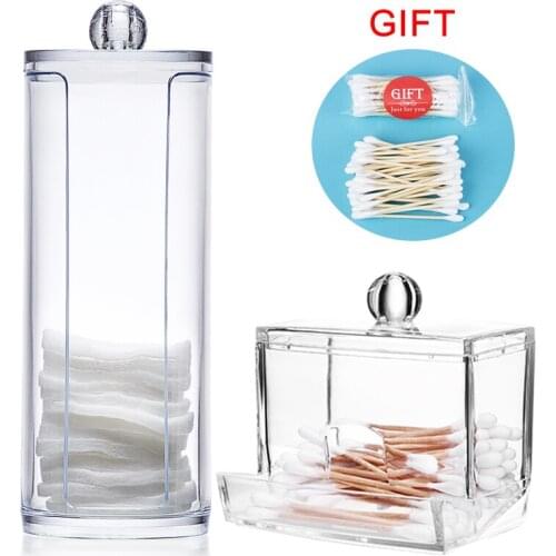 Acrylic Cotton Swab Organizer Box Portable Round Container Storage Case Make up Cotton & Pad Box For Home Hotel Office