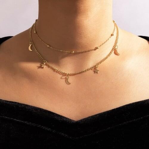 Tocona Classical Moon Star Clavicle Chain Choker Necklace for Women Charms Multi-layer Bead Alloy Metal Party Jewelry 3343