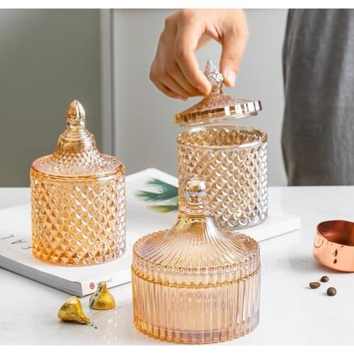 Crystal Glass Storage Jar with Lid Creative Exquisite Golden Amber Jewelry Wedding Decoration Jar Candy Jar Household Goods