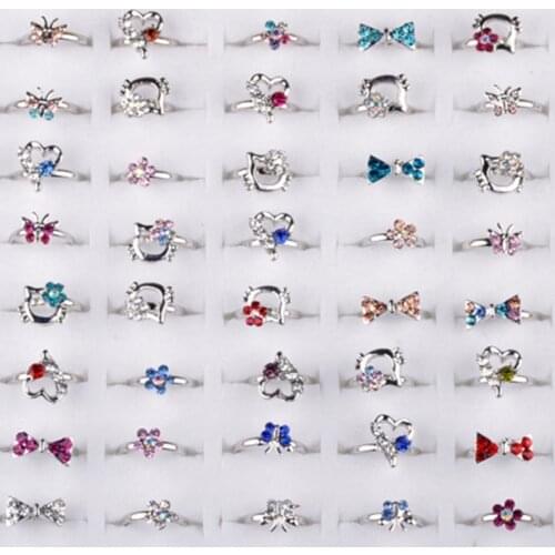 Imixlot 5Pcs Exquisite Apple Cherry Butterfly Crystal Ring Set Animal and Fruits Shape Adjustable Childrens Rings Kids Gifts