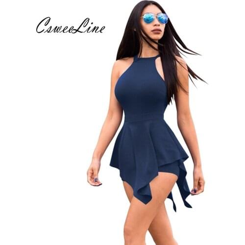Solid Color Summer Short Jumpsuit Romper Bodysuit Women Sexy Bodycon Female Overalls Cutout Ruffles Sexy Playsuit Beachwear 2018