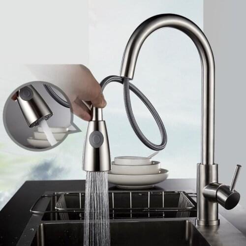 Kitchen Cold And Hot Pumping Faucet 304 Stainless Steel Sink Wash Basin Wire Drawing Flowers Sprinkle Big BendFlower Sprinkler