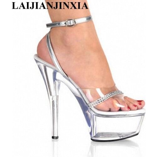 LAIJIANJINXIA 15CM High Heels Transparent Platform Sexy Night Sandals Party Queen Dancing Shoes Peep Toe Women Pole Dance Shoes