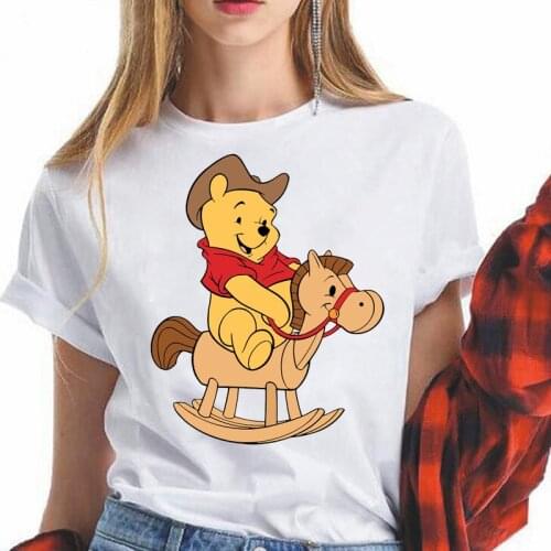 Disney Womens T-shirts Pooh Bear Fashion Winnie Oversized Cartoon White Kawaii Tops Female Tee