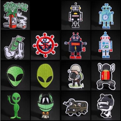 Cartoon Camera robot Embroidered Funny Money Coming Patches Iron On for Clothing steering wheel Appliques Badges Parches