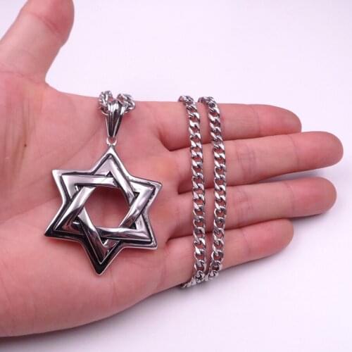 Mens 316L Stainless Steel Jewish Star of David Large Stainless Steel Necklace Pendant 5mm Curb Link chain 24