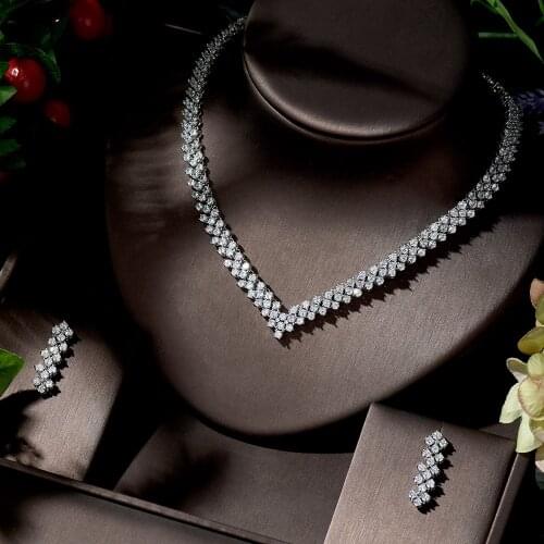 HIBRIDE High Quality Zircon Necklace Earrings Nigeria 2 pcs Bridal Jewelry Sets Women Party Gifts Conjunto de joyas N-1376