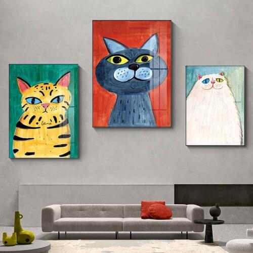 Wall Art Cartoon Print Pictures for Living Room Nursery Home Decor Nordic Cats Animal Posters Painting Modern Canvas for Kids