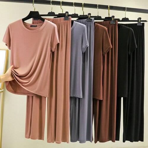 Fdfklak 2021 New Modal Pajama Sets Women Lounge Cute Sleepwear Short Sleeve Casual Nightwear Large Size M-XXL Female Pijamas