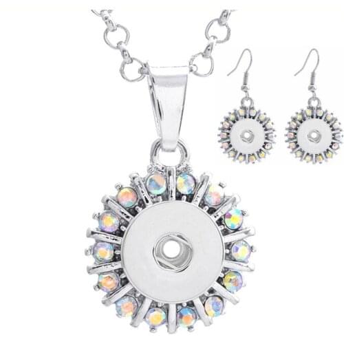 New High Quality 8colors Fashion Women Rhinestone Metal Diy 12mm Snap Button Necklace Earrings Jewelry Set For Bridal