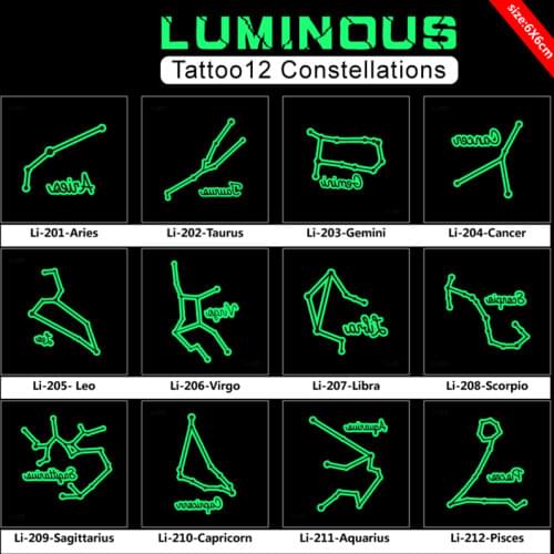 New Pretty Luminous Tattoo Stickers Body Art Glow in the Dark Temporary Flash Tattoos Party Twelve Constellations