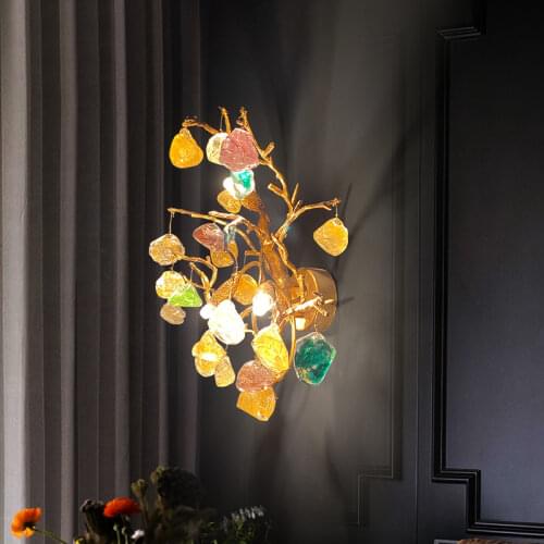 New style light luxury antique glass color stone wall lamp living room lamp TV background wall bedroom bedside lamp