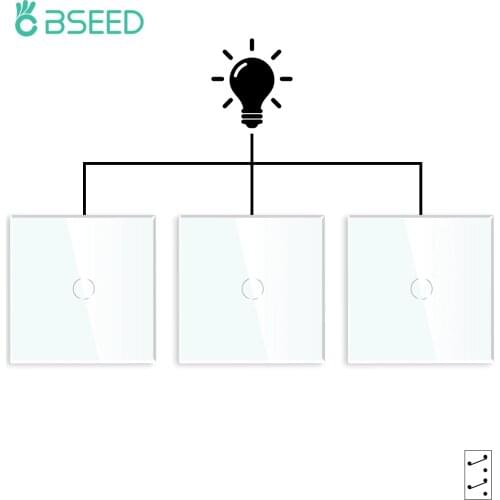Bseed 1Gang 2way/3way Touch Switch 3Packs Light Switch White Black Golden Crystal Class Panel EU Wall Switches Waterproof Switch
