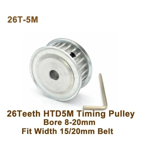 POWGE 26 Teeth 5M Synchronous Pulley Bore 8-20mm Fit Width 15/20mm 26T 26Teeth HTD 5M Timing Belt Pulley 26-5M AF
