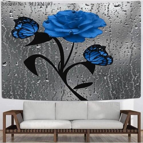 Blue Red Green Rose Tapestry 3D Water Drop Rose Printing Tapestry Wall Cloth Large Size Tapestry For Home Decoration Kids Adults