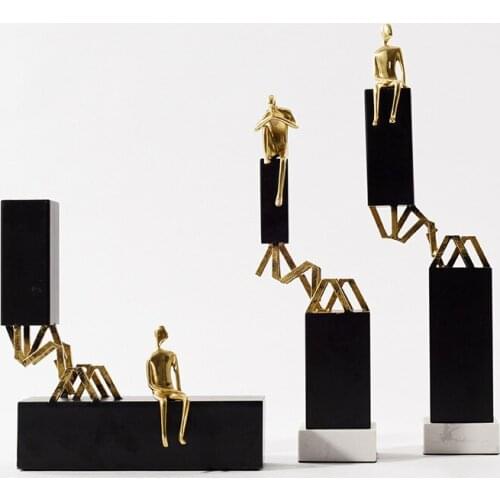 Modern Art Thinker Sitting On Black Pillar Sculpture Statue Marble Home Decoration Accessories Abstract Character Desktop Statue