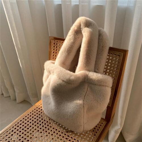 Soft Faux Fur Female Top Handle Shopping Tote Bag Luxury Design Solid Women Handbags Large Capacity Ladies Plush Shoulder Bag